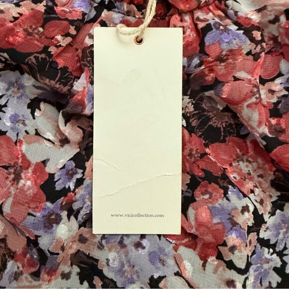 VICI Floral Sleeveless Ruffle Blouse Mock Neck Size Small Exclusive Fate Design - Picture 7 of 11